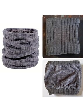 Gray Ribbed Knit Neck Warmer Scarf with Faux Fur Lining
